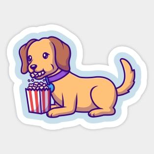 Cute Dog Eating Popcorn Cartoon Sticker